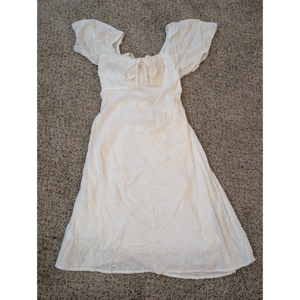 Shyanne White Eyelet Milkmaid Mini Dress Back Tie Cutout E1284W132J Size L NEW